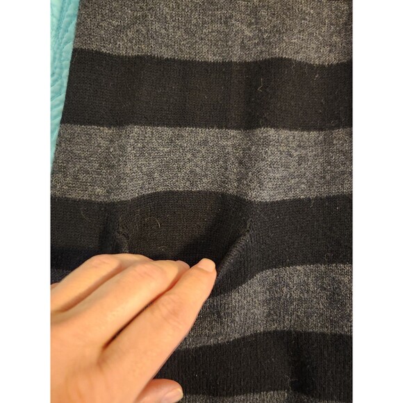 Express Medium Black & Gray V-Neck Striped Sweater Dress Pockets Wool Blend Y2K - Picture 4 of 11